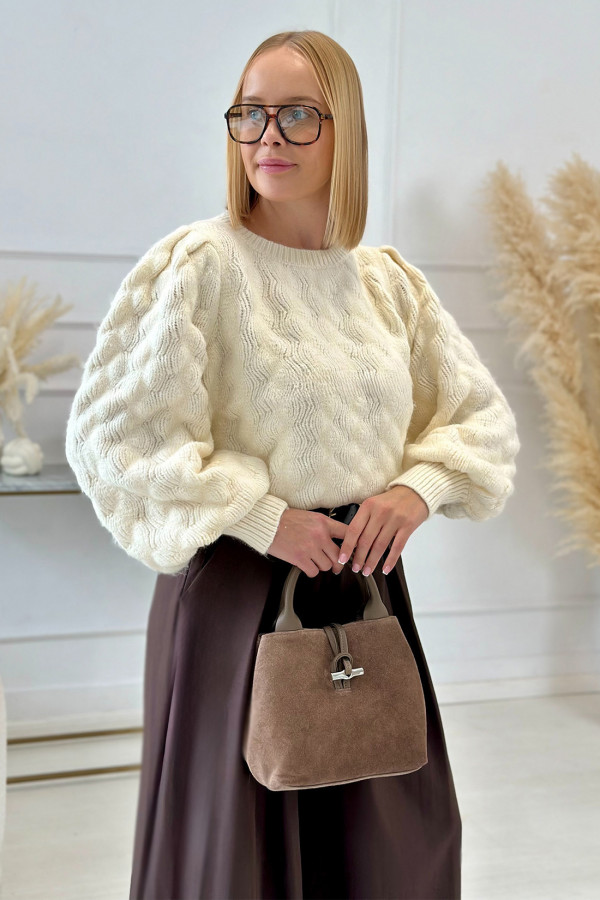Sweter z ozdobnym splotem Hedi Ecru 3
