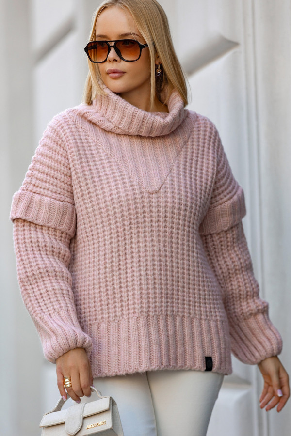 Sweter oversize z golfem Rosso Puder Róż 2