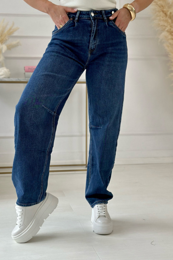Spodnie jeansowe straight leg Ornella Ciemnoniebieskie