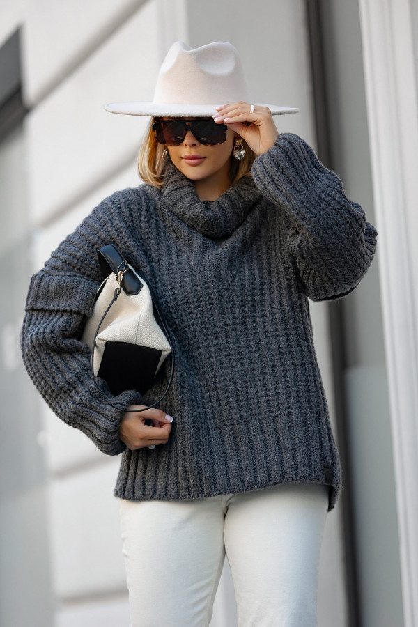 Sweter oversize z golfem Rosso Grafit