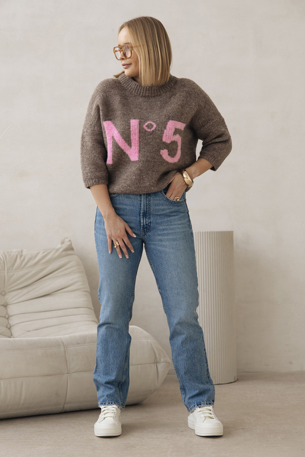 Sweter z napisem Noelle Kakao-baby róz