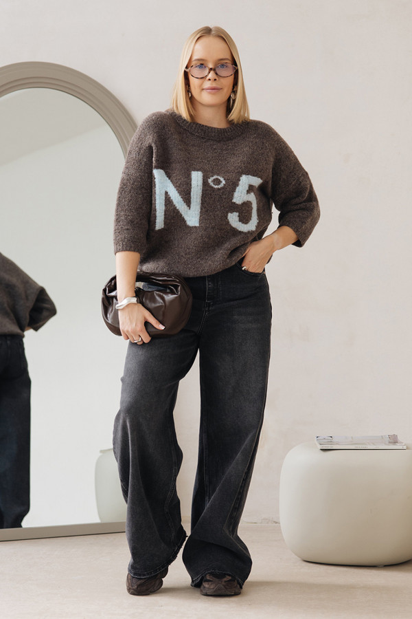 Sweter z napisem Noelle Ciemne Kakao-błękit