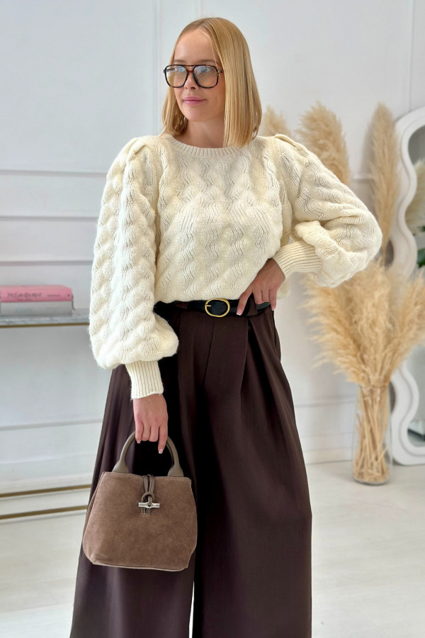 Sweter z ozdobnym splotem Hedi Ecru 2