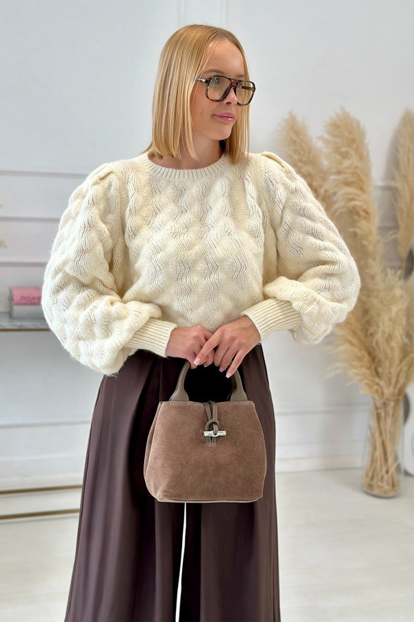 Sweter z ozdobnym splotem Hedi Ecru 1