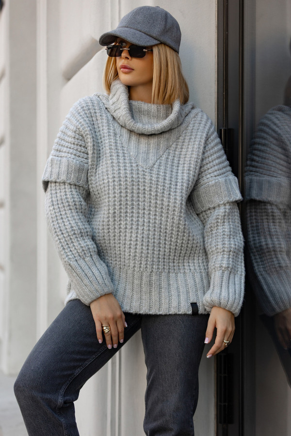 Sweter oversize z golfem Rosso Szary 1